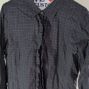 Eddie Bauer Women's Purple and Green Plaid Button Down Shirt